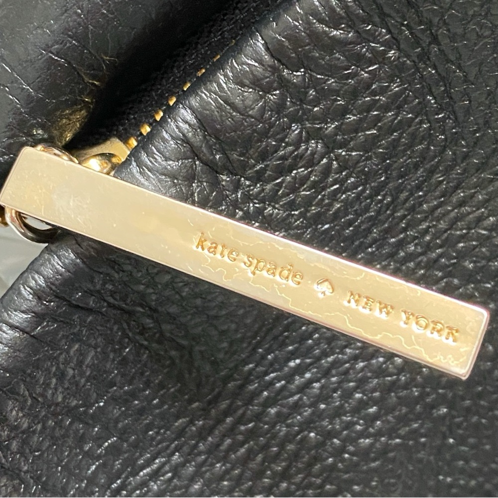 KATE SPADE black leather front zip suede square detail top handle satchel bag - Picture 9 of 16